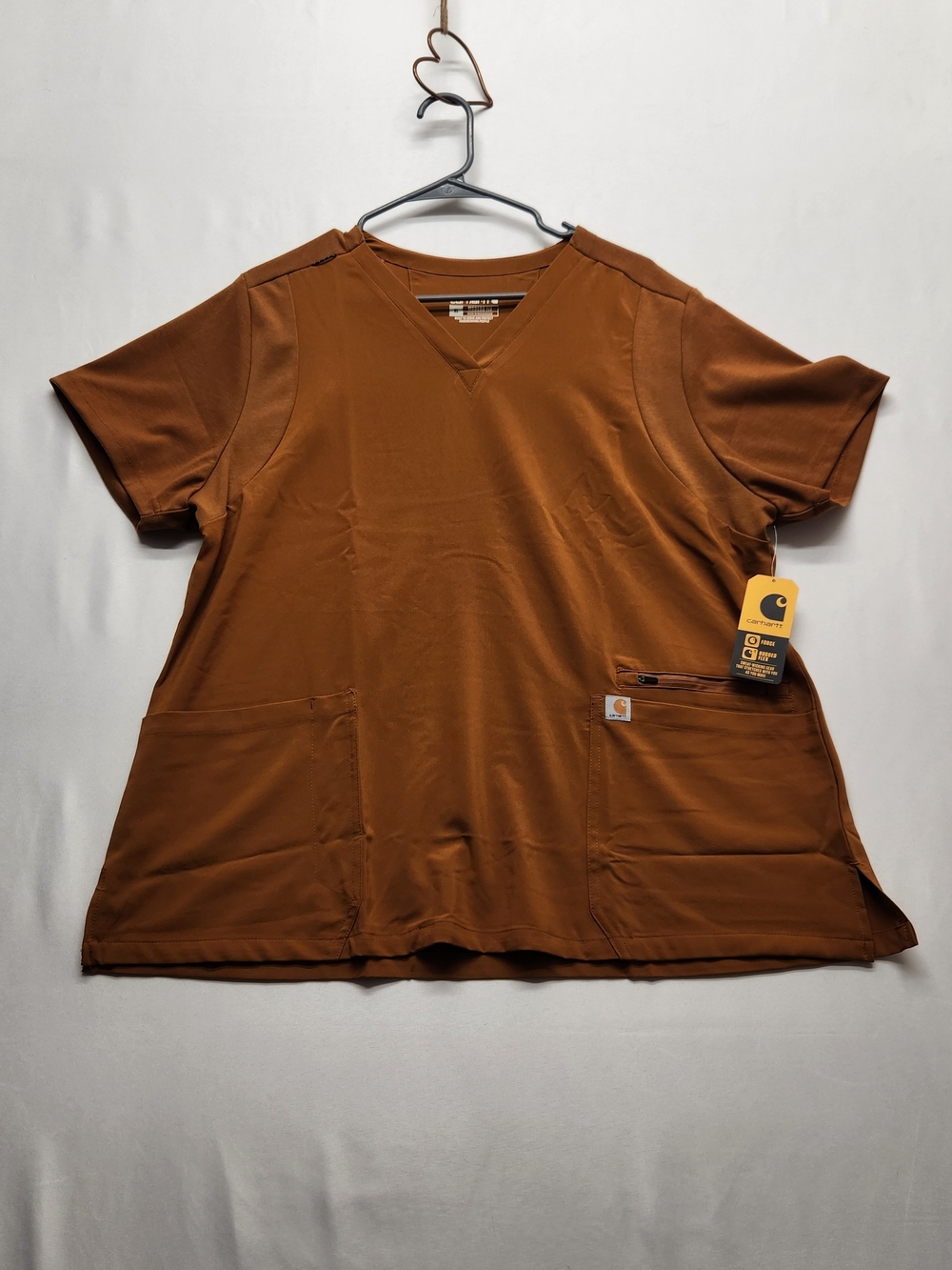 ⭐️NWT Carhartt Force Cross-Flex V-Neck Scrub Top Fox Brown Extra Large Workwear 